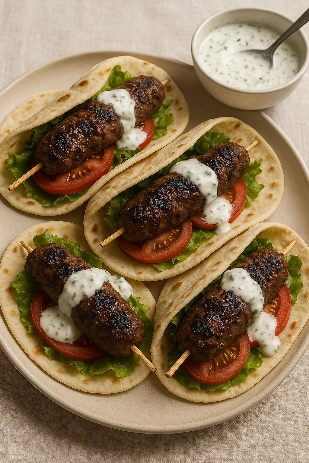 Grilled Lamb Kofta Wraps with Yogurt Sauce