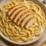Seared chicken breasts in skillet for homemade chicken Alfredo recipe