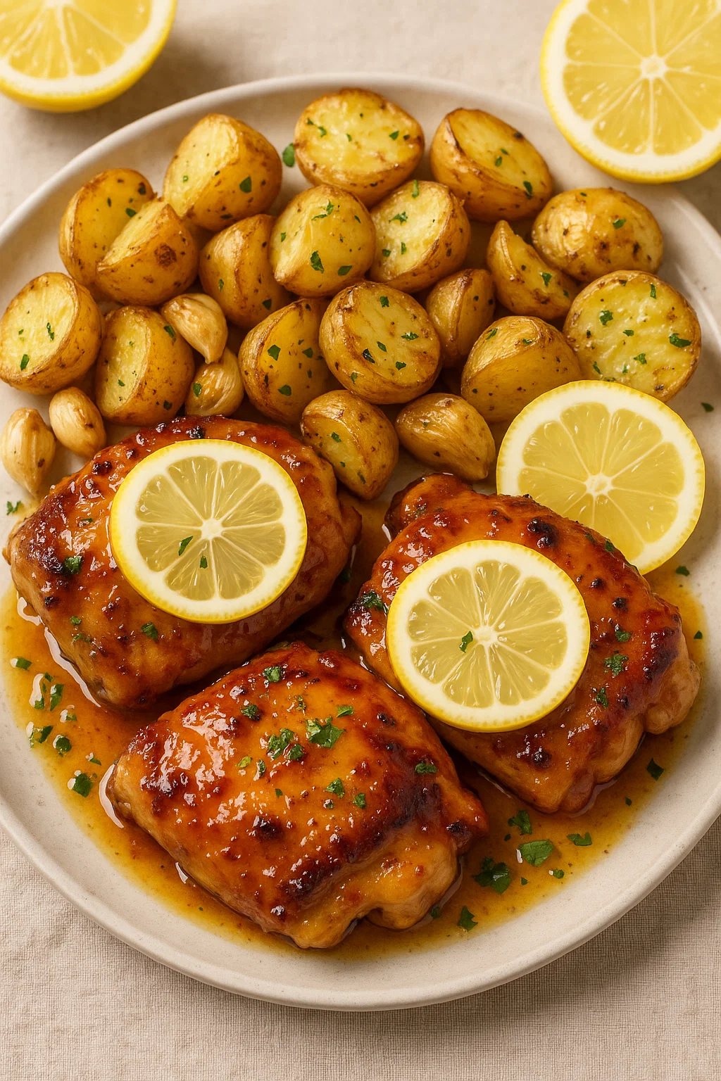 Honey-Lemon Glazed Chicken Thighs with Roasted Garlic Potatoes – Best Food Recipe