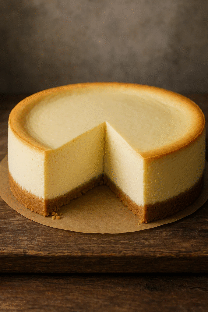 Elegant New York-style cheesecake with a buttery graham cracker crust and creamy filling, perfect for special occasions.