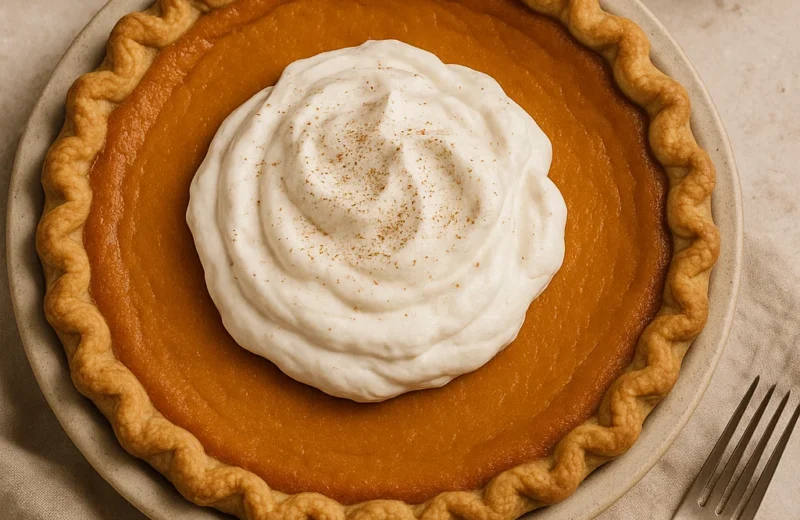 Southern sweet potato pie topped with maple whipped cream