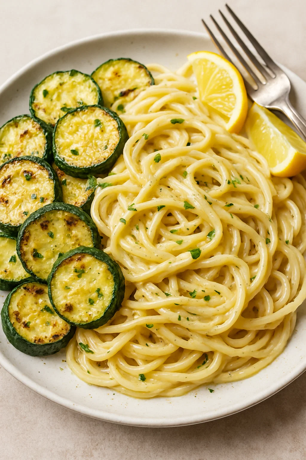Creamy Lemon Garlic Pasta with Roasted Zucchini