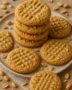 Soft and chewy peanut butter cookies stacked on a baking tray