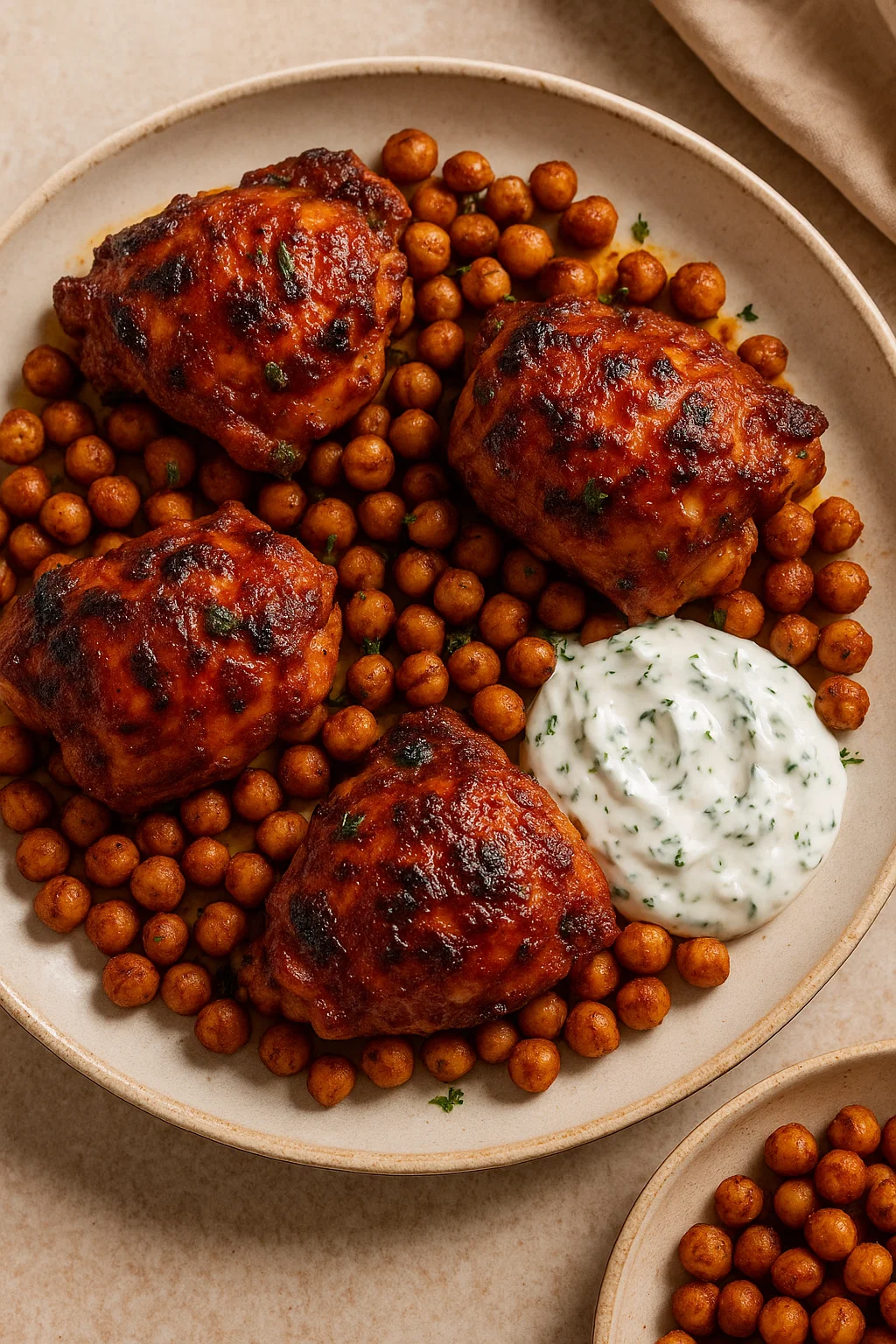 Spicy Harissa Chicken Thighs with Roasted Chickpeas &amp; Herbed Yogurt Sauce – Best Food Recipe