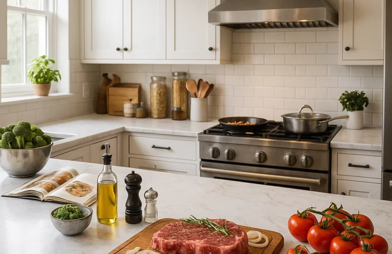 “Home cook preparing a healthy, delicious meal in a kitchen.”